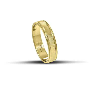 Χρυσές βέρες γάμου 5 mm, σαγρέ με λουστρέ γραμμές, λαμπερές και χειροποίητης κατασκευής, διαθέσιμες σε 9, 14, 18 ή 22 καράτια.